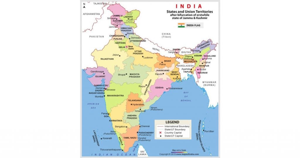 map-of-india-after-bifurcation-of-jammu-and-kashmir